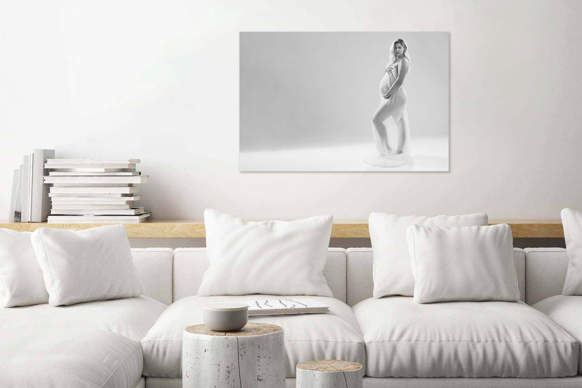 Maternity photo hanging in a home.